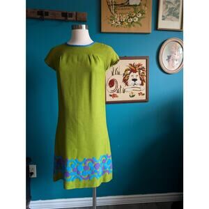 Vintage 60s Sheath Dress Green Purple and Blue Mod Small